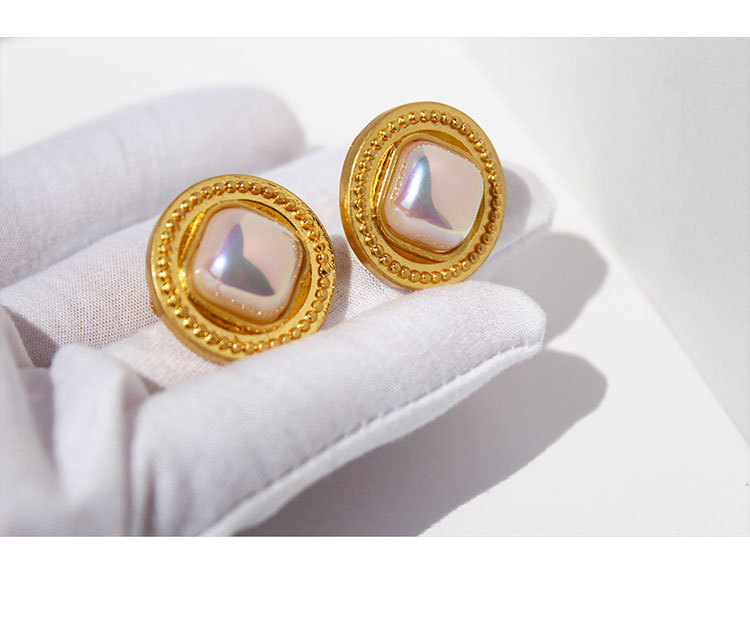 Clips D'oreilles Vintage Carrés Imitation Perle Cuivre Plaqué Or display picture 4