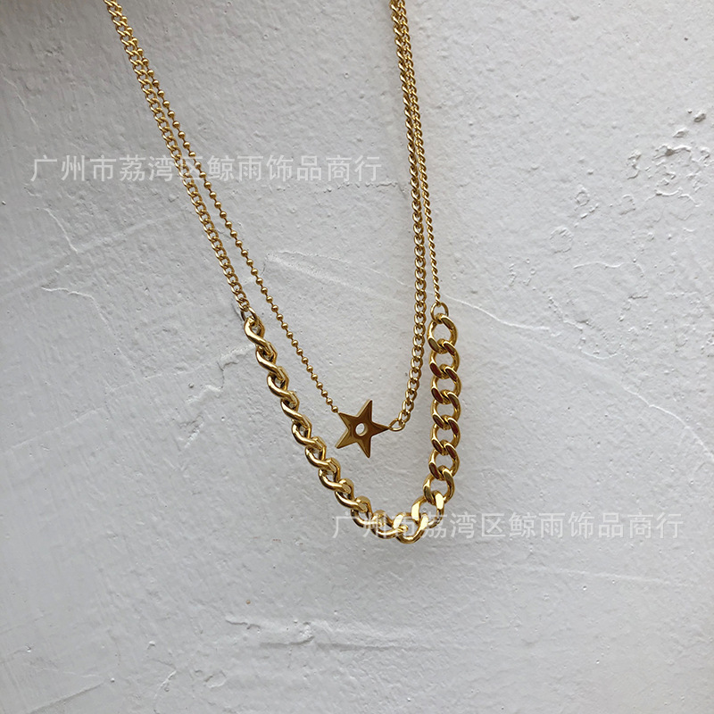 Necklace Classification 304 Stainless Steel Chain Material Wholesale Jewelry Star 304 Stainless Steel 18K Gold Plated PVD Coated Necklace