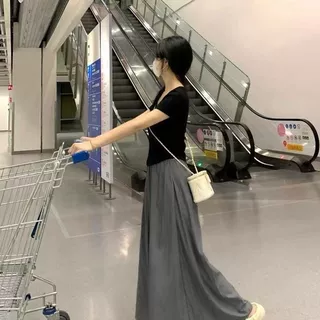 法式短袖T恤上衣显瘦半身裙新款夏季盐系休闲两件0套套装长裙跨境