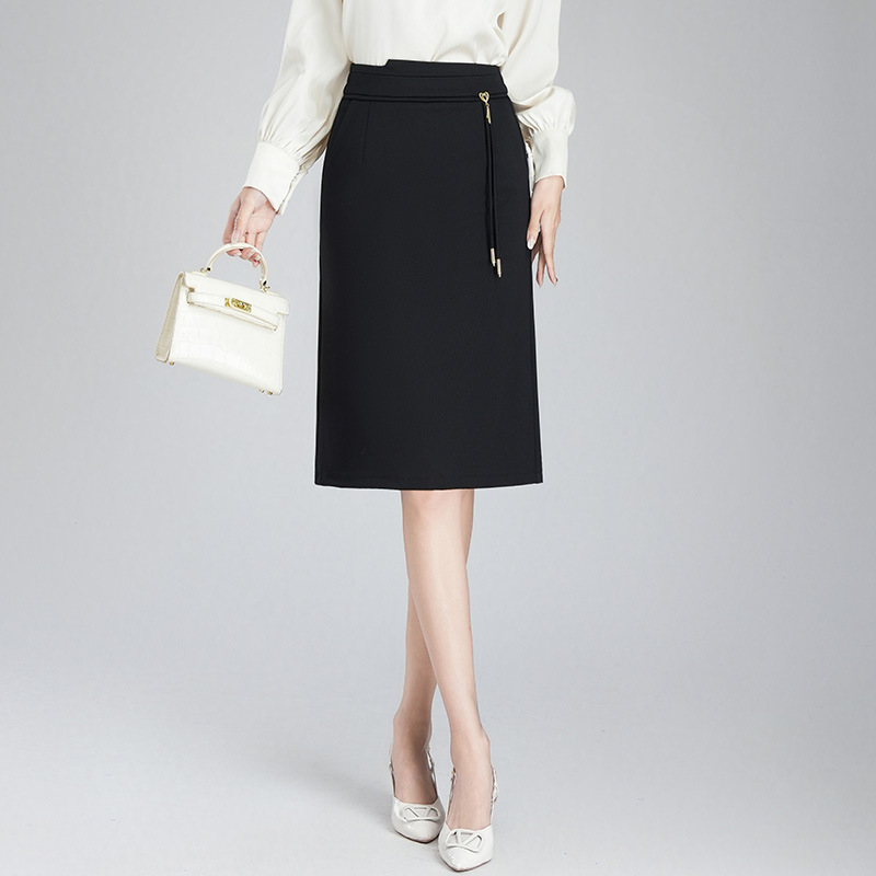 Black elegant spring professional long skirt for leisure