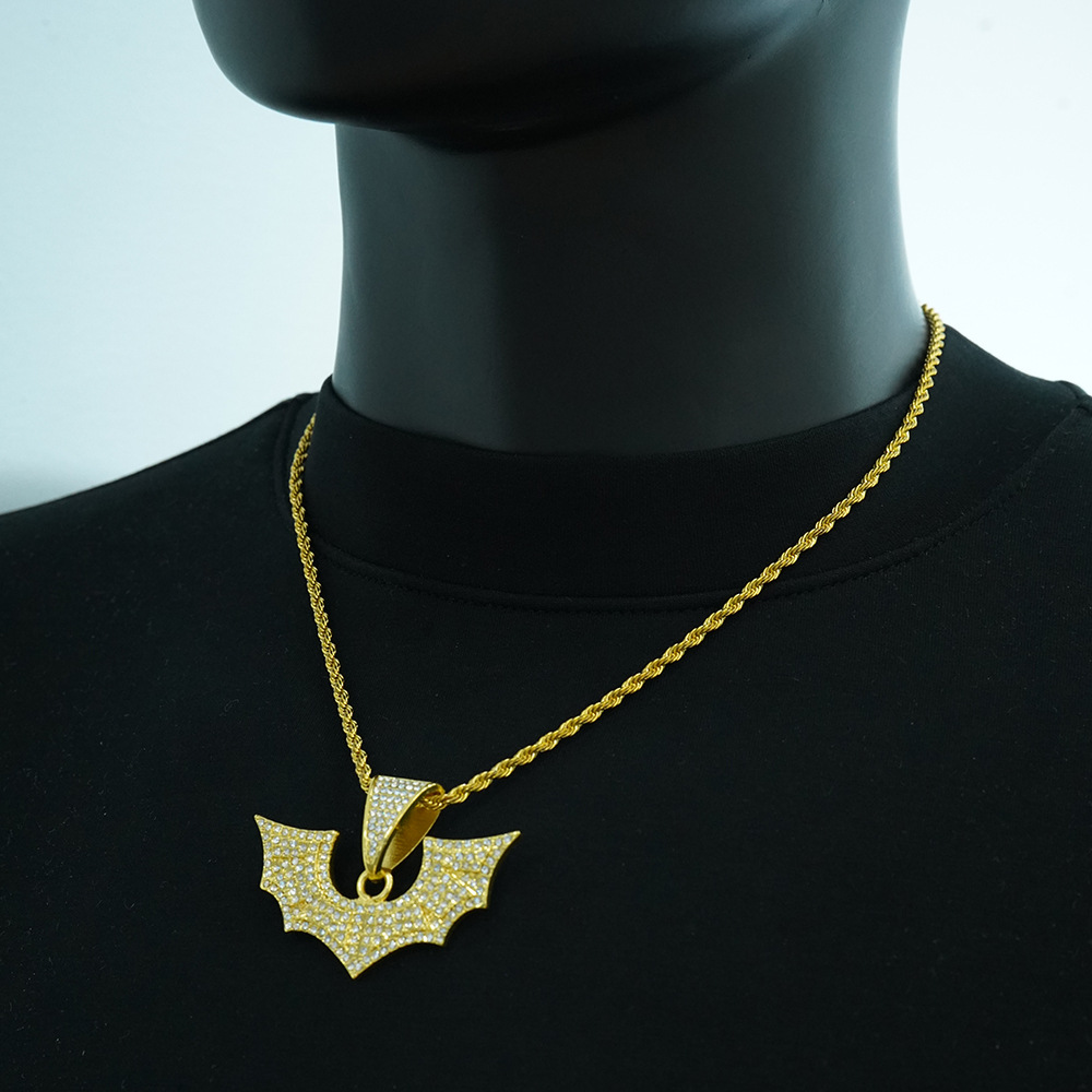 Collar de Moda con Colgante de Murciélago Retro Nuevo Estilo Europeo y Americano, Collar Trenzado de 3 mm, Joyería Moderna, Versátil y con Personalidad