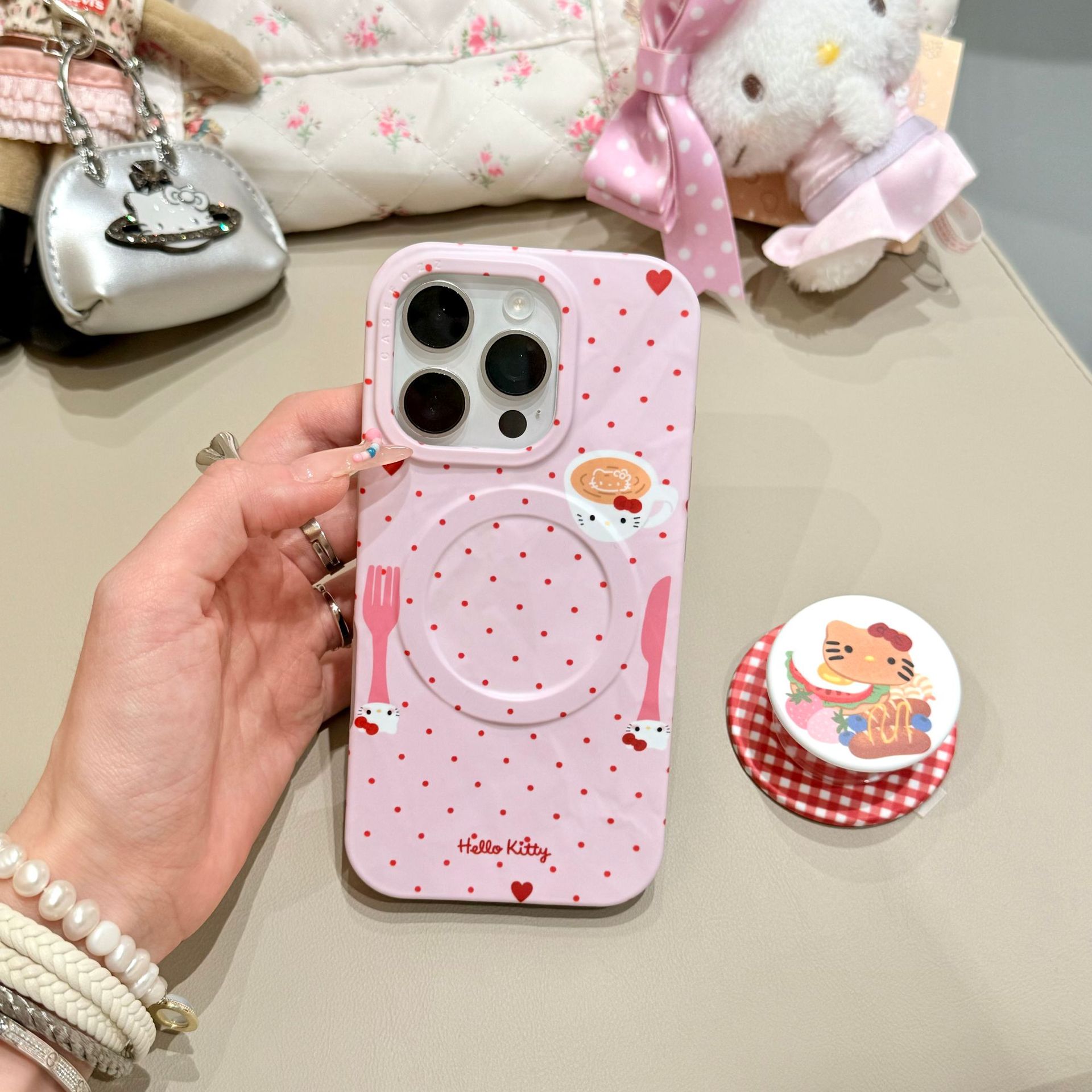 Divertido café con cuchillo y tenedor de lunares de dibujos animados para Apple 16ProMax funda para teléfono móvil 15Pro magnético 14/13 nicho