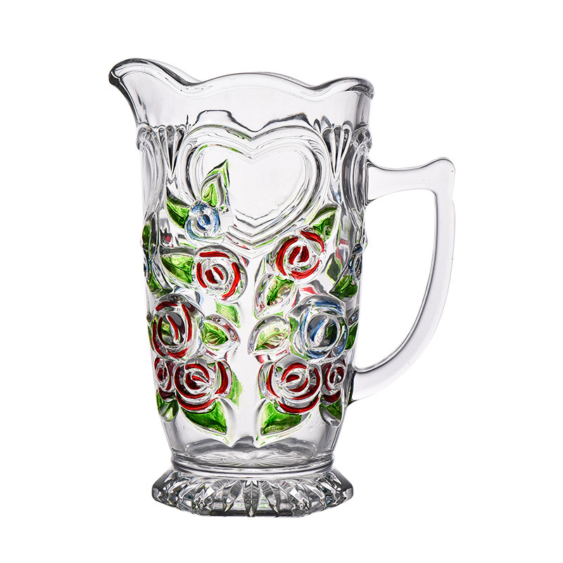Conjunto de utensilios de agua domésticos, taza de agua de agua fría resistente al calor pintada a mano, vidrio transparente con cubierta image 5