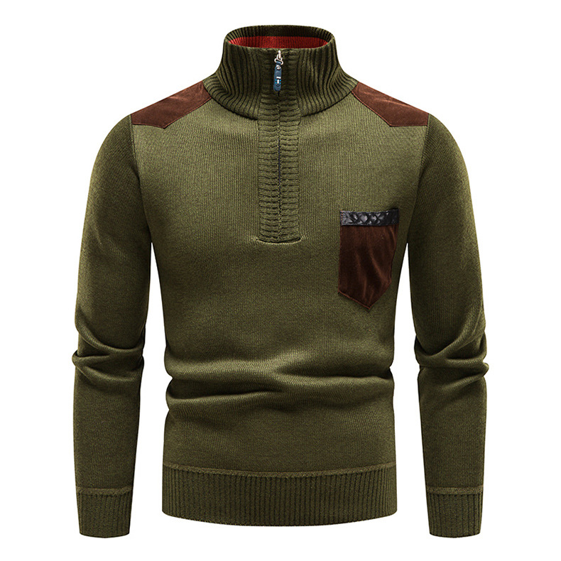 Pull en tricot pour hommes, pull chaud en polaire, demi-fermeture éclair, épais, élégant, col roulé, Y2K, vêtements pour hommes, automne et hiver_voghion.com