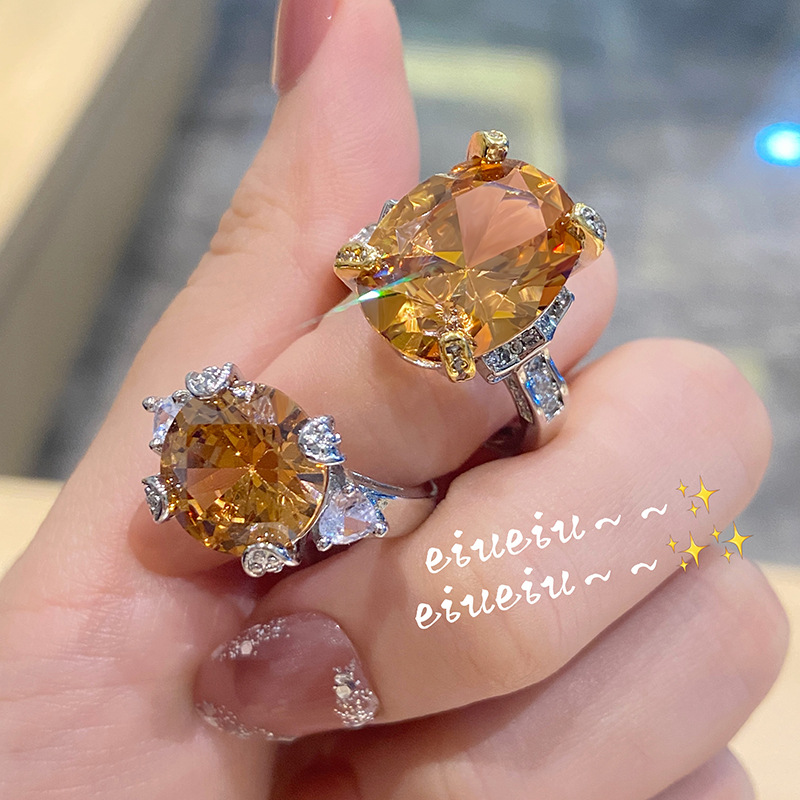 Fashion Water Drop Orange Red Full Zircon Fine Copper Ring Wholesale display picture 1