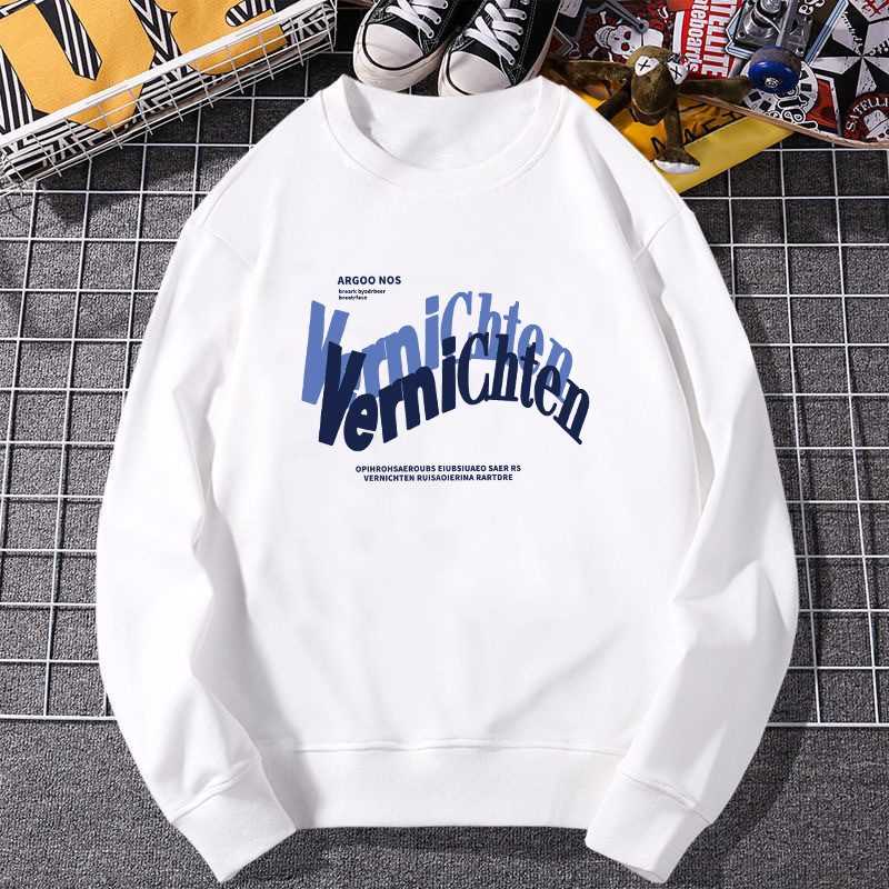 Manufacturer Wholesale Hong Kong Style Printed Round Neck Sweatshirt Youth T-Shirt Letter Printed Thin Solid Color Loose Top Manufacturer Wholesale Hong Kong Style Printed Round Neck Sweatshirt Youth T-Shirt Letter Printed Thin Solid Color Loose Top
