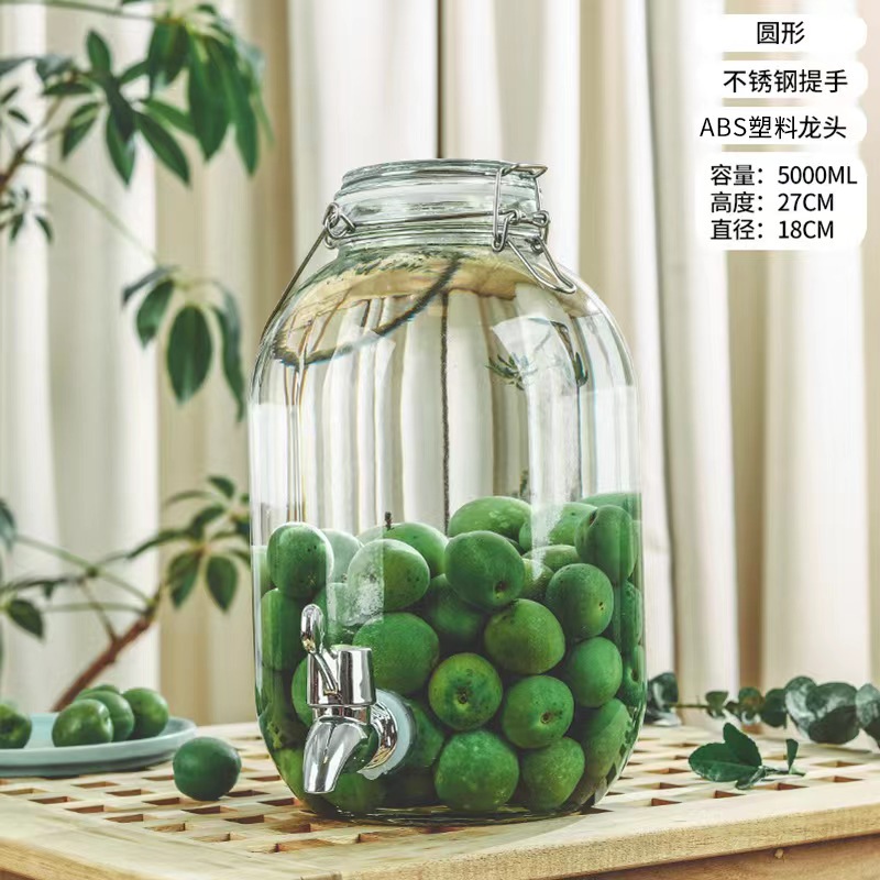 Botella de vidrio de remojo de licor, botella de remojo de licor de ciruela verde, botella de cerveza, botella de cierre de vidrio con mango de grifo