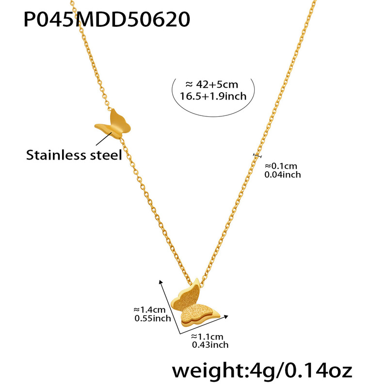 Mili 18K ゴールド立体蝶ネックレスリングイヤリングクロスボーダーヨーロッパとアメリカの軽い高級チタン鋼レディースセット色あせしません|undefined