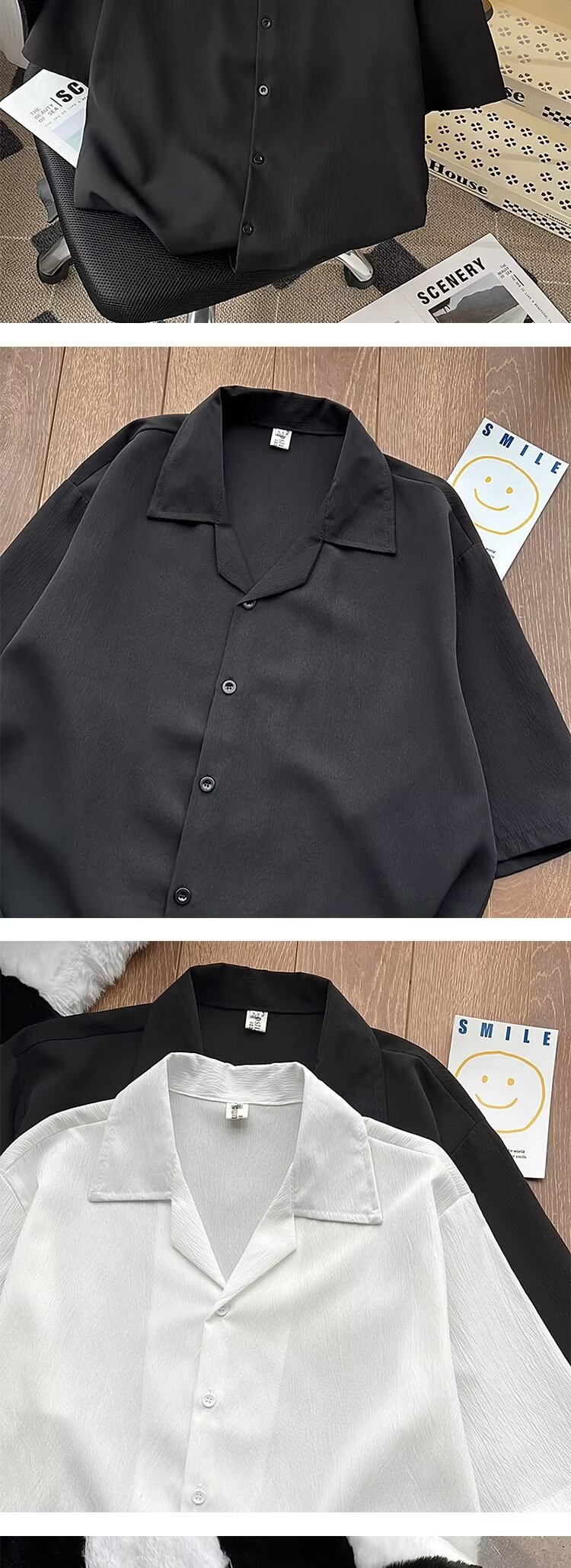 Camicia in seta da uomo a maniche corte con colletto cubano_voghion.com