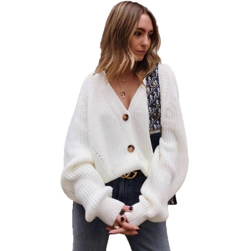 Euro-American Autumn/Winter Knitted Sweater, Solid Color, V-Neck, Buttoned, Korean-style Instagram-Worthy Layering Sweater for Women