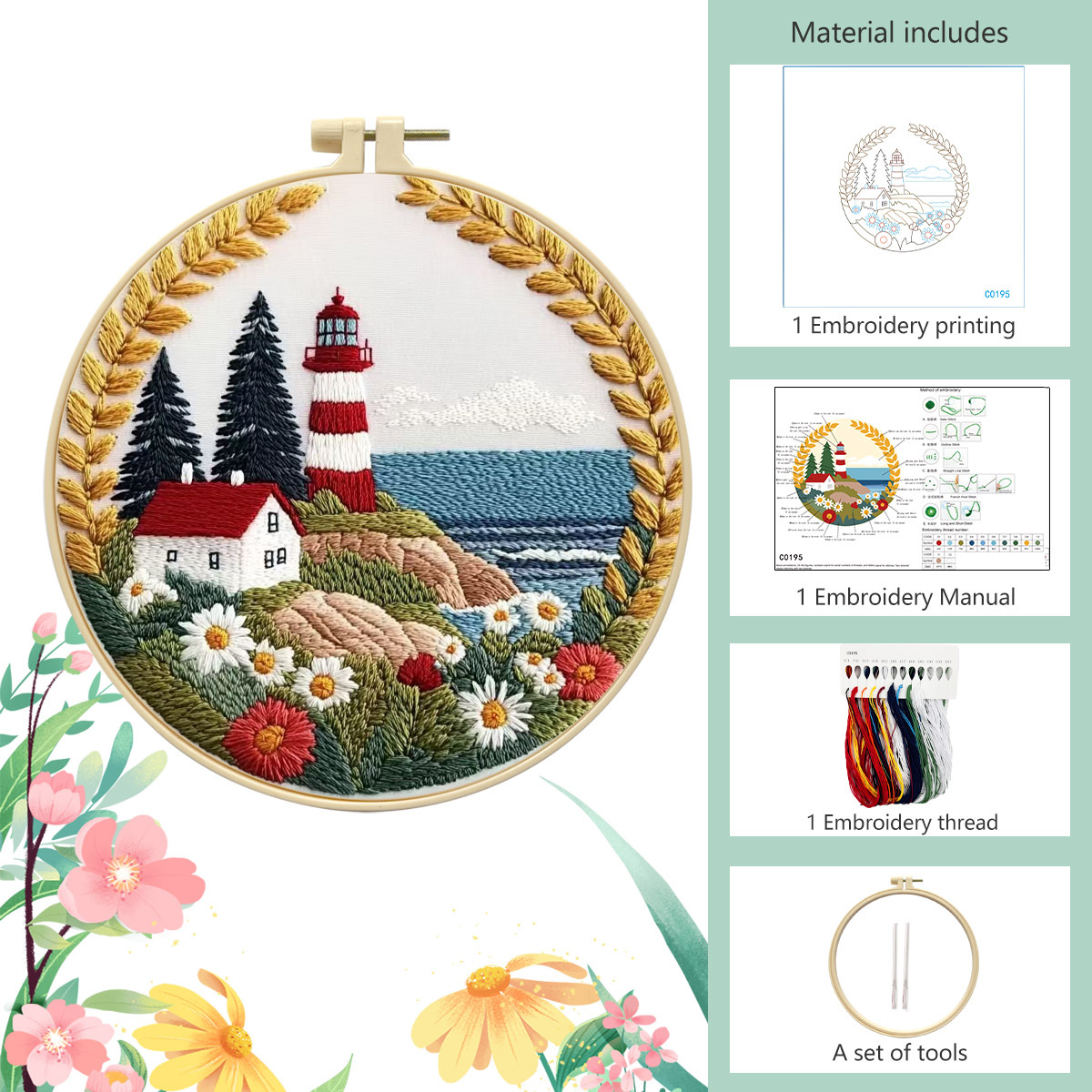 Cross-border nuevo punto bordado DIY material de tela artesanal paquete de material faro creativo de aguja artesanal Inglés