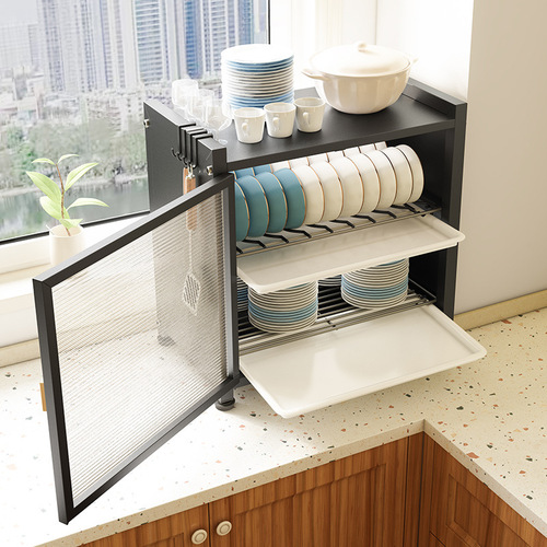 Kitchen draining bowl and dish rack multi-functional shelf surface dustproof bowl and dish cabinet knife and chopstick tray storage rack for home
