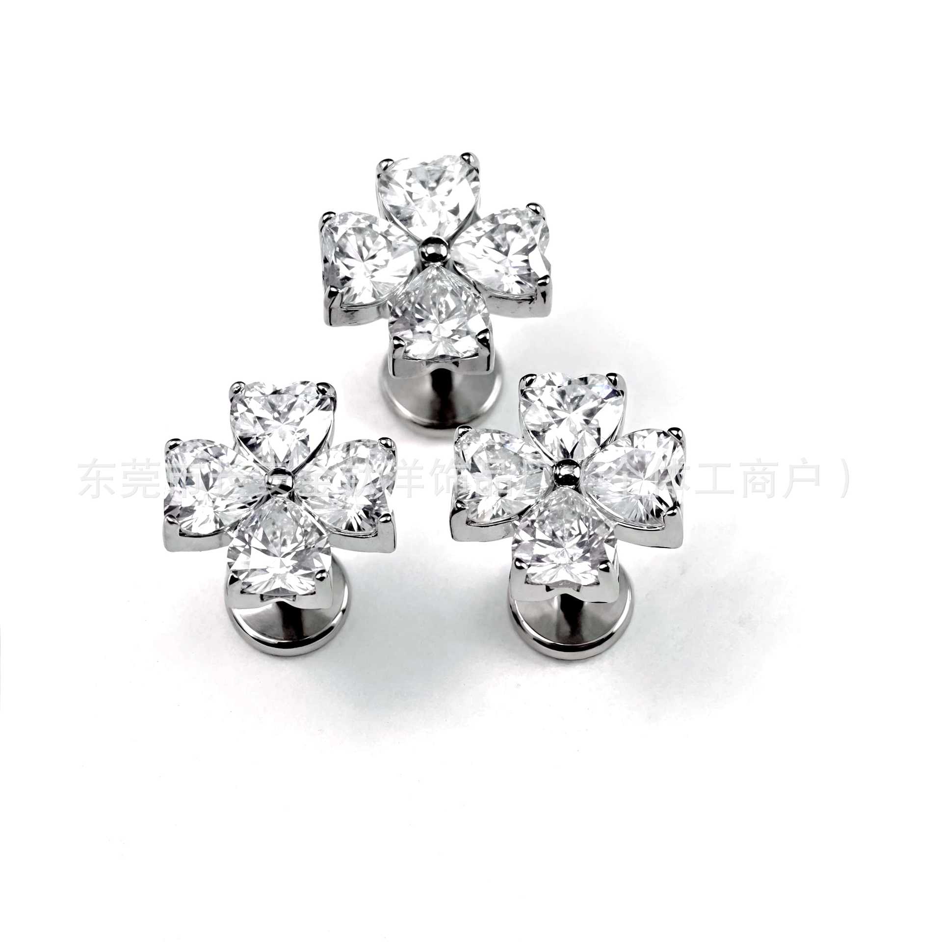 F136 Titanium Four-Leaf Clover Heart-Shaped Zircon Stud Earrings Nose Studs G23 Titanium Alloy Body Piercing Jewelry Ear Bone Studs detail image 8
