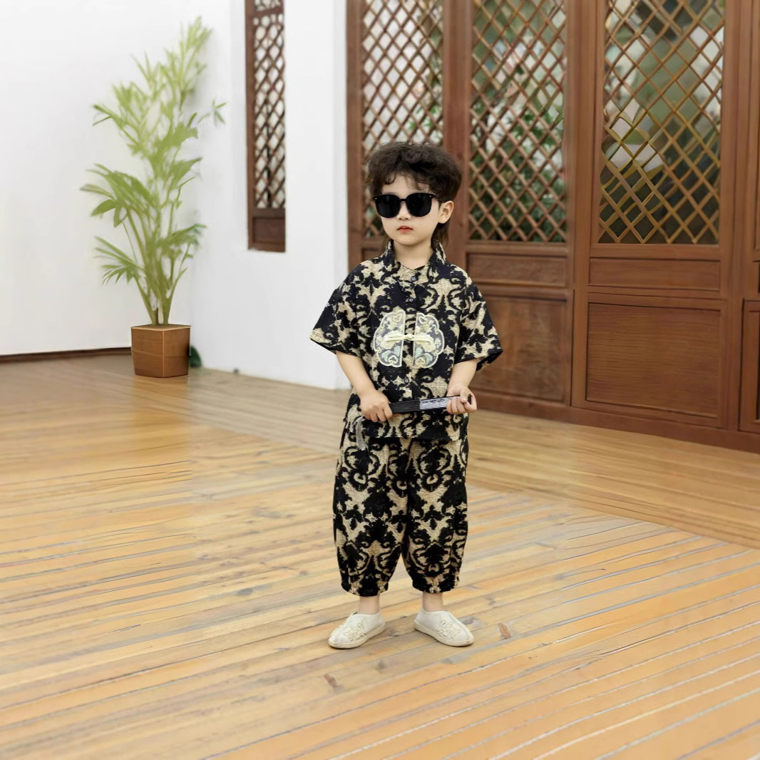 Factory direct sales of children's summer new style fashionable and versatile casual thin loose collar Chinese style suit