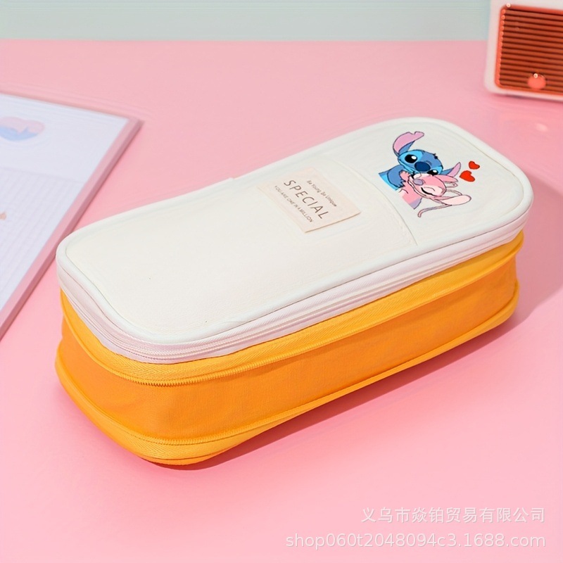 写真プリントステッチ鉛筆バッグ大容量高価値文具バッグ4層ジッパー文具箱DIY筆箱|undefined