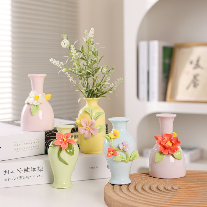 Colorful White Porcelain Ceramic Hand-Painted Flower Vase Set, Mini Decorative Ornaments for Living Room Tabletop, Dried Flower Arrangement Vessel Colorful White Porcelain Ceramic Hand-Painted Flower Vase Set, Mini Decorative Ornaments for Living Room Tabletop, Dried Flower Arrangement Vessel