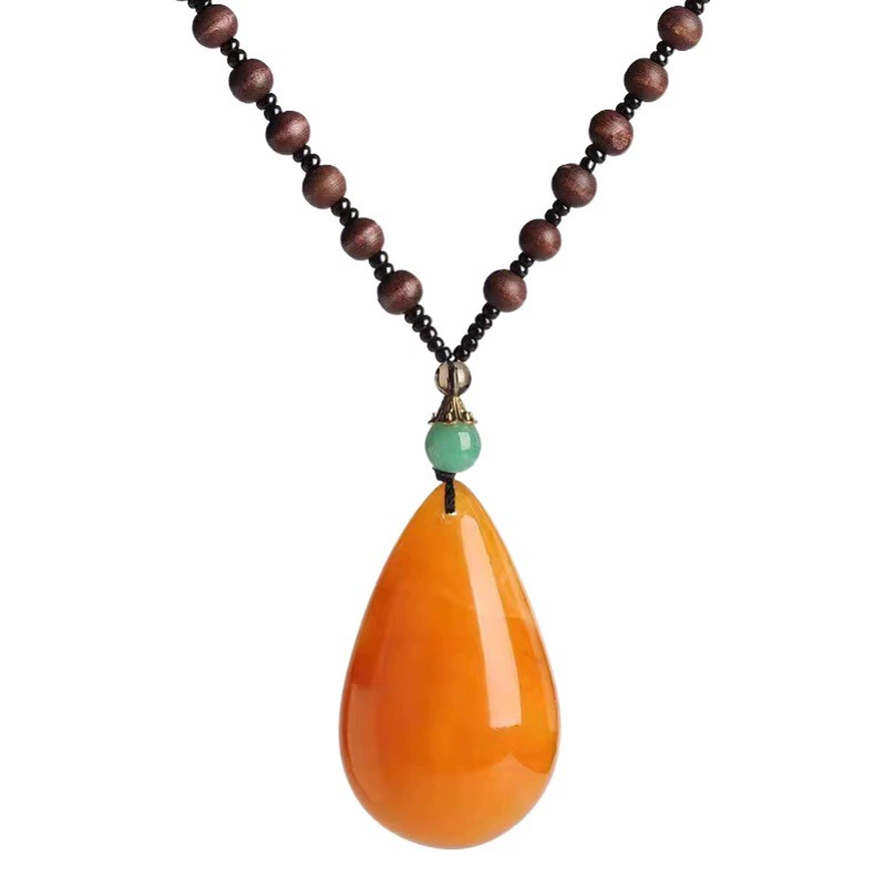 Имитация старого пчелиного воска, капли воды, янтарь, антикварные мужские и женские аксессуары, ожерелье для свитера, атмосферная одежда, подвесные украшения, деревянная цепочка из бусин