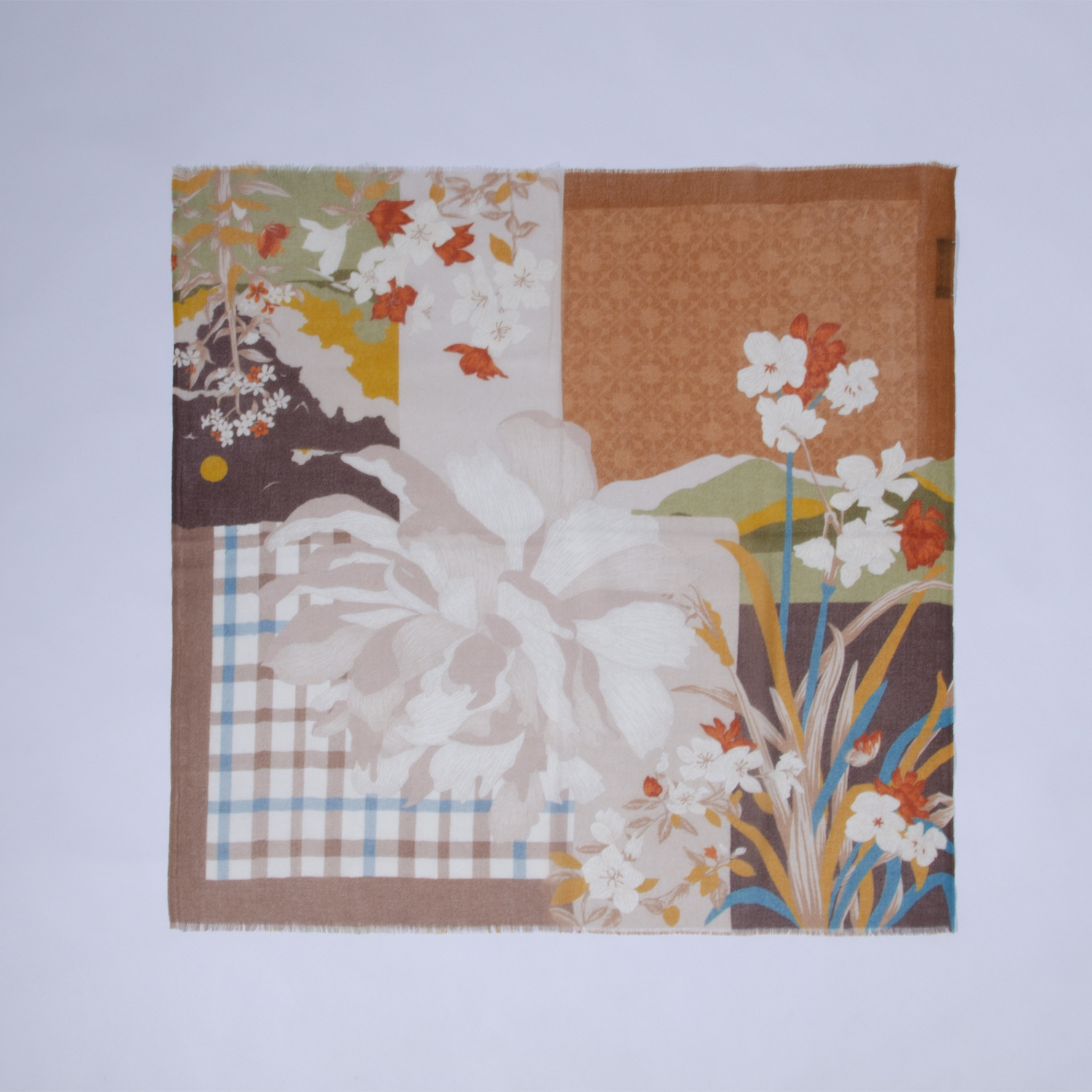 Versión coreana de la nueva bufanda de seda cuadrada pequeña de cachemira pura de 70cm impresa, bufanda de flor de anacardo grande, disponible en stock transfronterizo