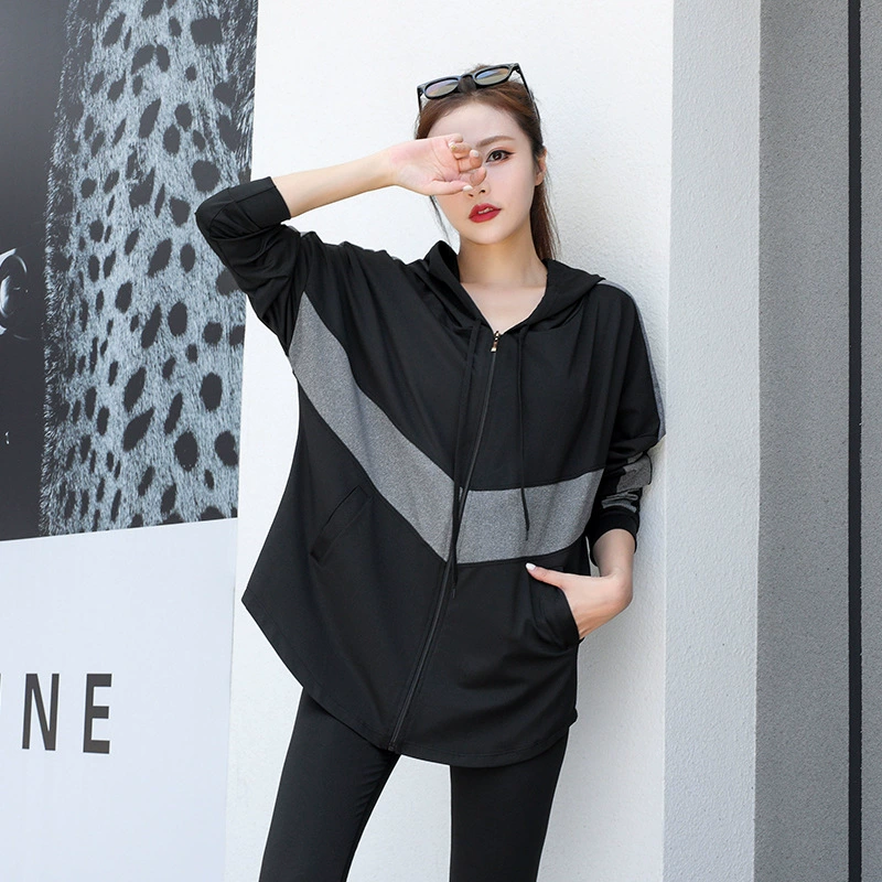 Sports demi-season jacket, quick dry long-sleeve for gym, yoga clothing, set, loose fit, for running, plus size