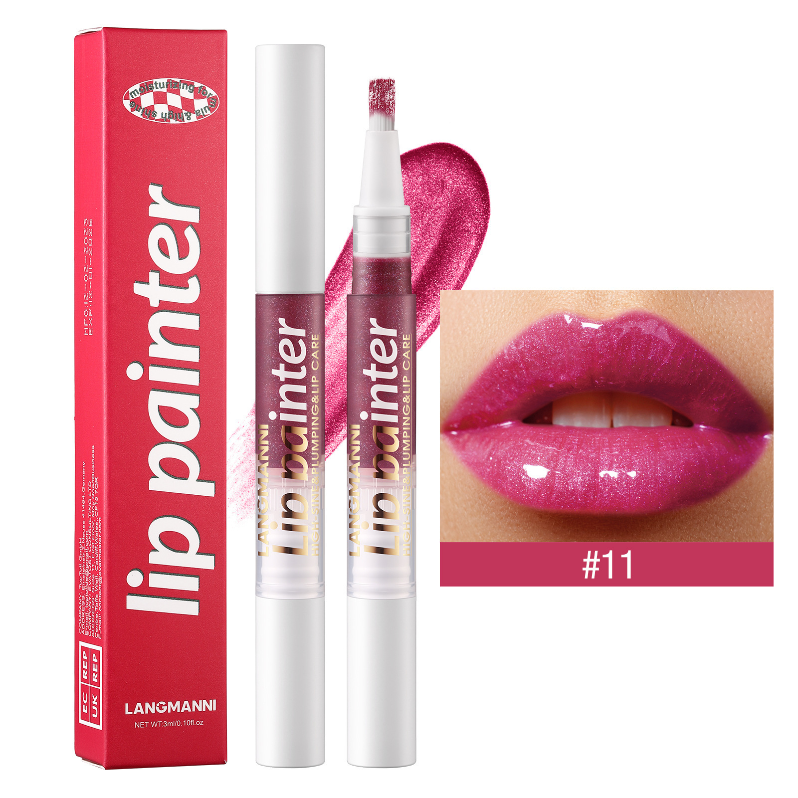 LANGMANNI nuevo brillo de labios giratorio perlado fácil de colorear brocha suave brillo de labios flash
