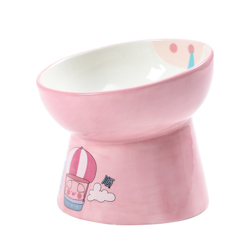 Frog Tall Ceramic Pet Bowl Piggy Increased Neck Protector Oblique Mouth Cat Bowl Cartoon Rabbit Puppy Bowl Wholesale
