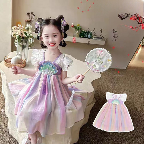 Ladies' Hanfu Children's Dress Summer New Version Ancient Style Fairy Tale Children's Clothing Princess Dress Summer Version Baby Girl Fashion Dress