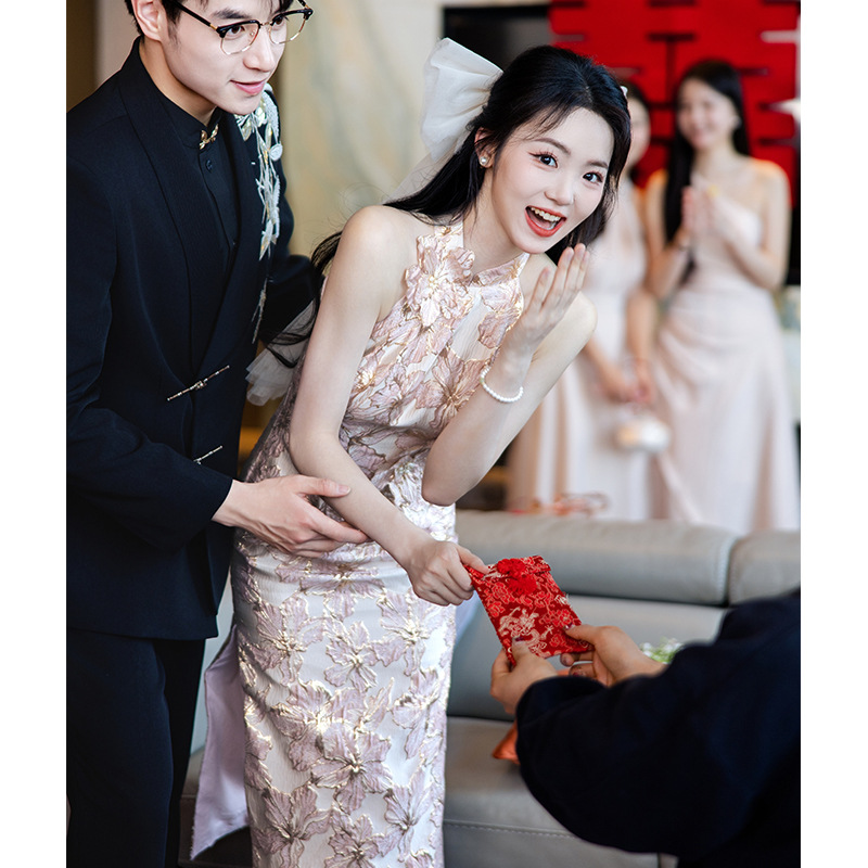 Pink Engagement Cheongsam Toast Dress Bride's New Chinese Wedding Dress Women's Wedding Morning Gown High-end Sense Niche Beautiful