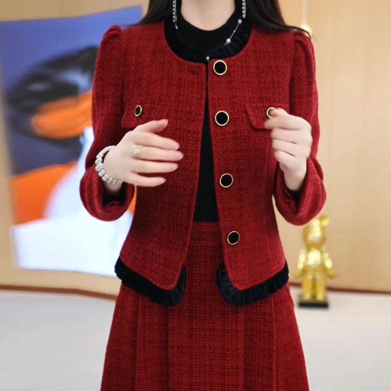 2025秋冬新款中年妈妈洋气连衣裙小香风外套婚前喜宴套装裙女|undefined