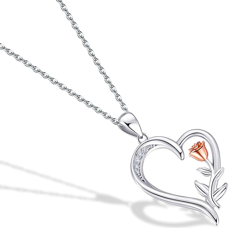 Sterling Silver Elegant Simple Style Heart Shape Rose Plating Pendant Necklace display picture 2