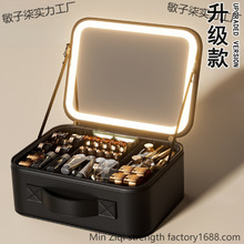 高级带镜子旅行化妆包女便携式大容量化妆刷箱手提分区美妆包