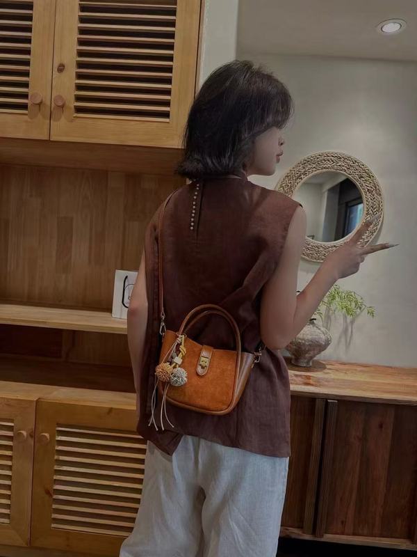 复古磨砂麂皮菜篮子包女士手提托特包感小众韩系潮流上班通勤包|undefined