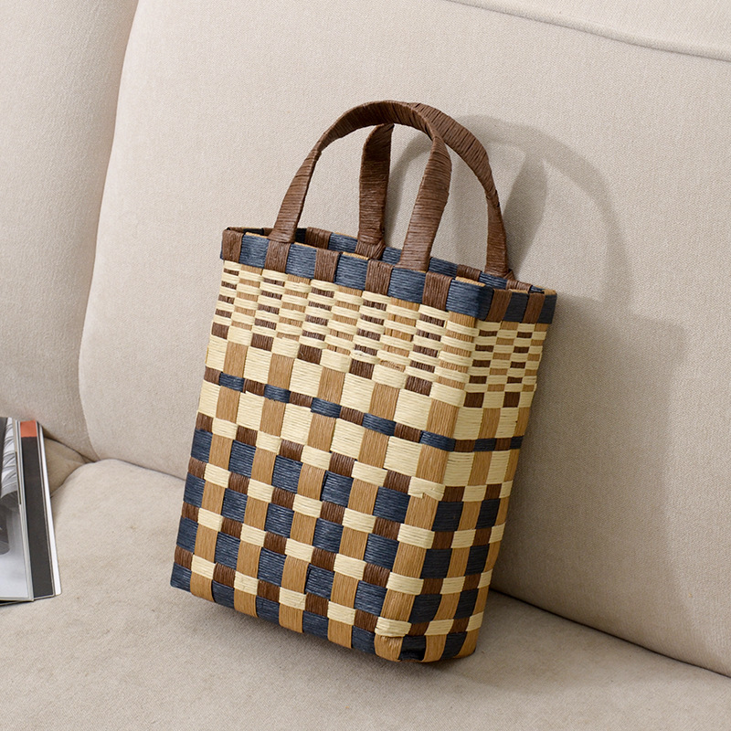 Color-Blocking Paper Woven Storage Bag, Summer Beach Tote Bag, Versatile Straw Bag, Simple and Stylish Color-Blocking Storage Basket Color-Blocking Paper Woven Storage Bag, Summer Beach Tote Bag, Versatile Straw Bag, Simple and Stylish Color-Blocking Storage Basket