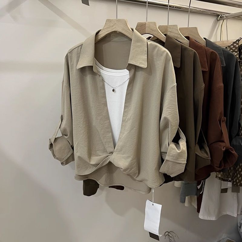 Korean Style Fashionable Long-Sleeved Shirt for Women Autum New Casual Simple Vest and Design Shirt Two-Piece Set Korean Style Fashionable Long-Sleeved Shirt for Women Autum New Casual Simple Vest and Design Shirt Two-Piece Set