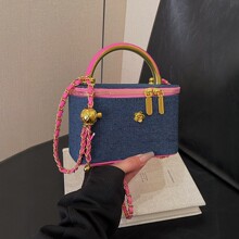 2026春季新款小香风撞色链条包女高级感百搭斜挎包时尚手提盒子包