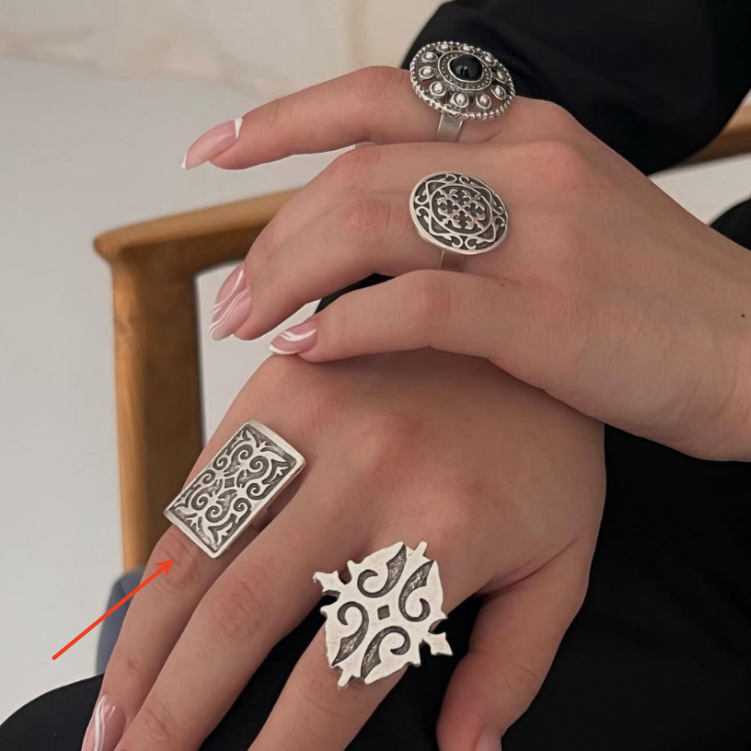 Kazakh Mongolian Element Ring Men's and Women's Light Luxury Neutral Style Opening Ethnic Minority Retro Old Food Finger Ring