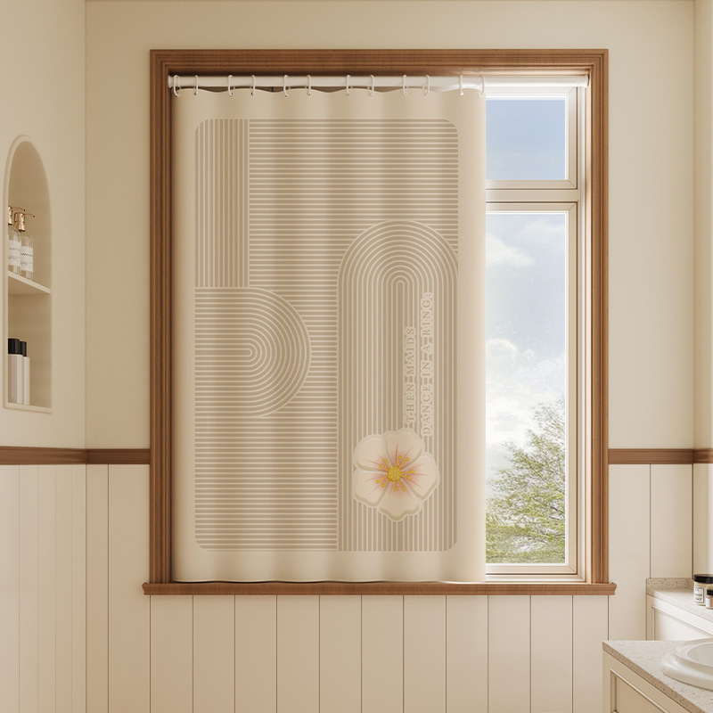 Bathroom Curtains, Punch-Free Telescopic Rods, Anti-Privacy Blackout Curtains, Waterproof Sunshades, Bathroom Small Window Curtains