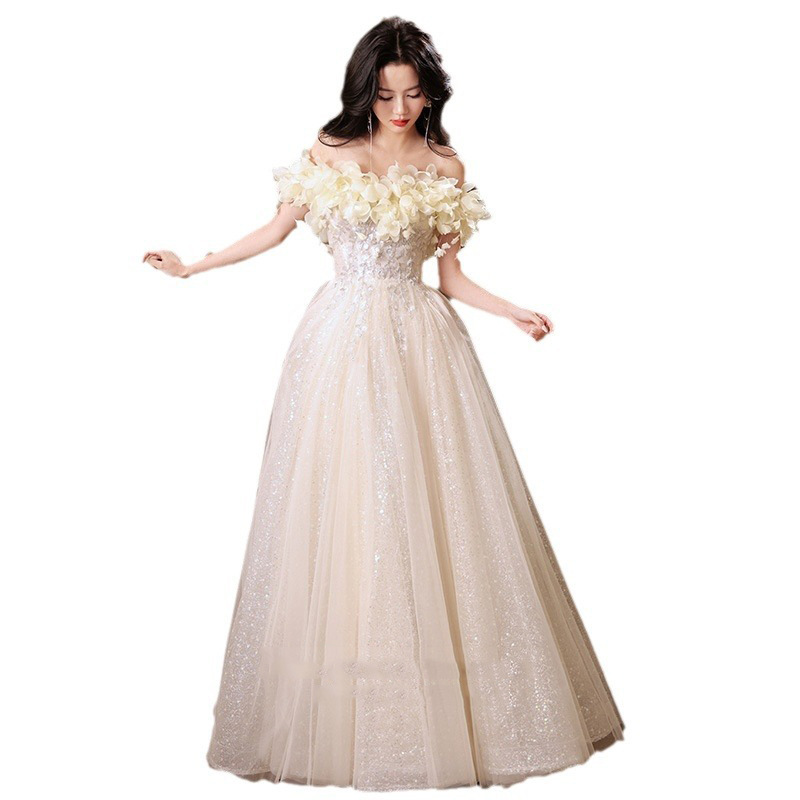 Abbigliamento Donna Abito da sera monospalla color champagne_voghion.com