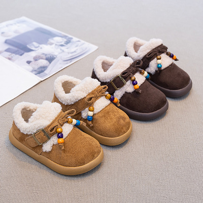 Обувь для девочек, детская хлопковая обувь Birkenstock, новинка 2025 года, зимние бархатные зимние сапоги для маленьких девочек на мягкой подошве, меховая обувь
