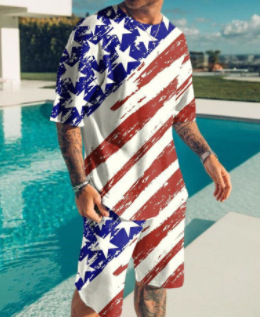 Comercio exterior europeo y americano nueva ropa de hombre traje 3D Amazon transfronteriza calle casual hombres pantalones cortos manga corta Camiseta cuello redondo