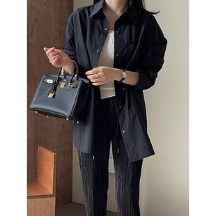 South Korea Thin Lazy Style Shirt Collar Loose Casual Long Sleeve Drawstring Tight Waist Mid-length Coat Jacket