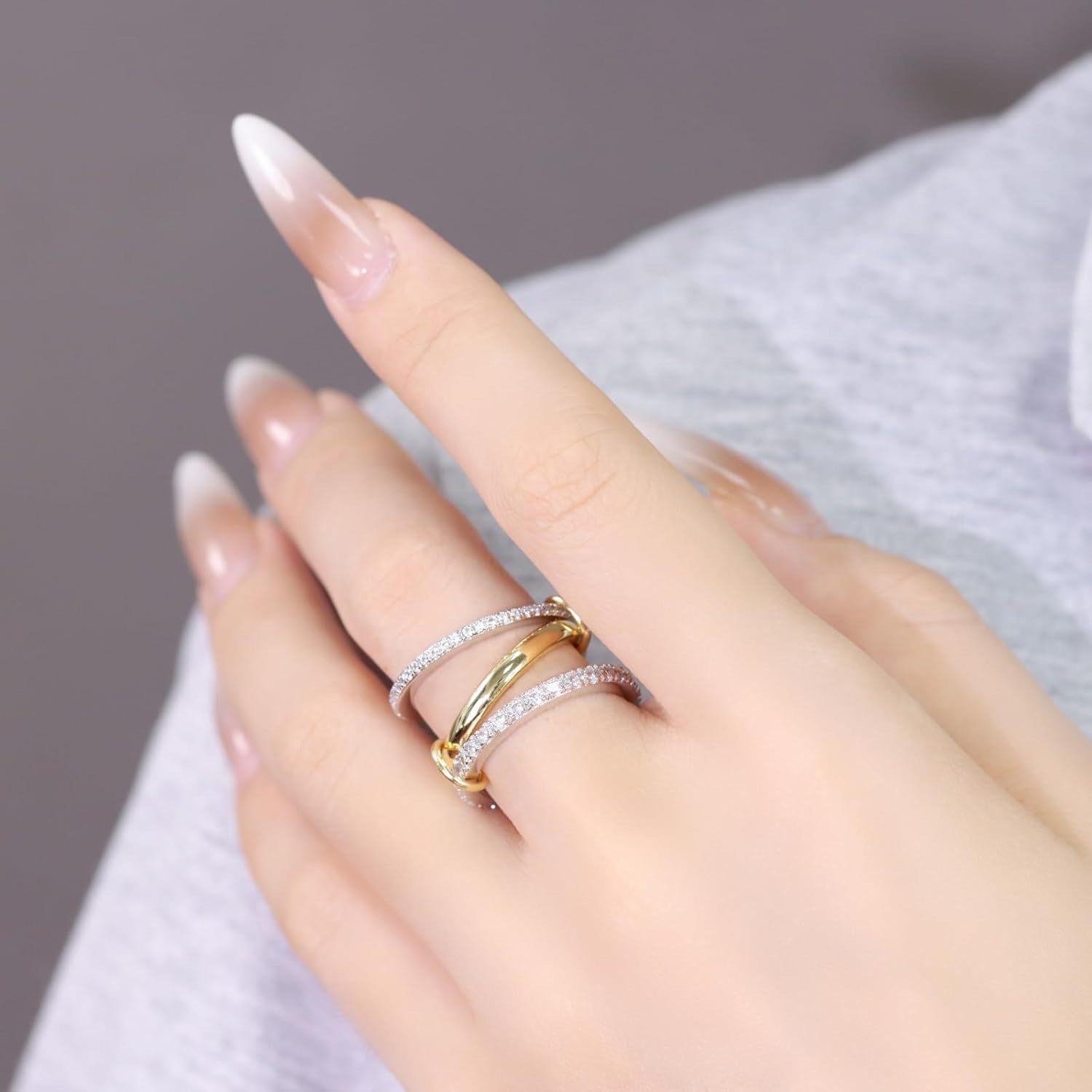 Zircon Inlay Material Rings Classification 6, 7, 8 Ring Size Wholesale Jewelry Vintage Style Geometric Titanium Steel Copper Zircon Mixed Metal Plating Rings