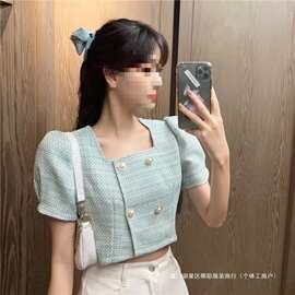 法式气质短款上衣女薄款2026年夏季新款小众设计感开衫泡泡袖外套