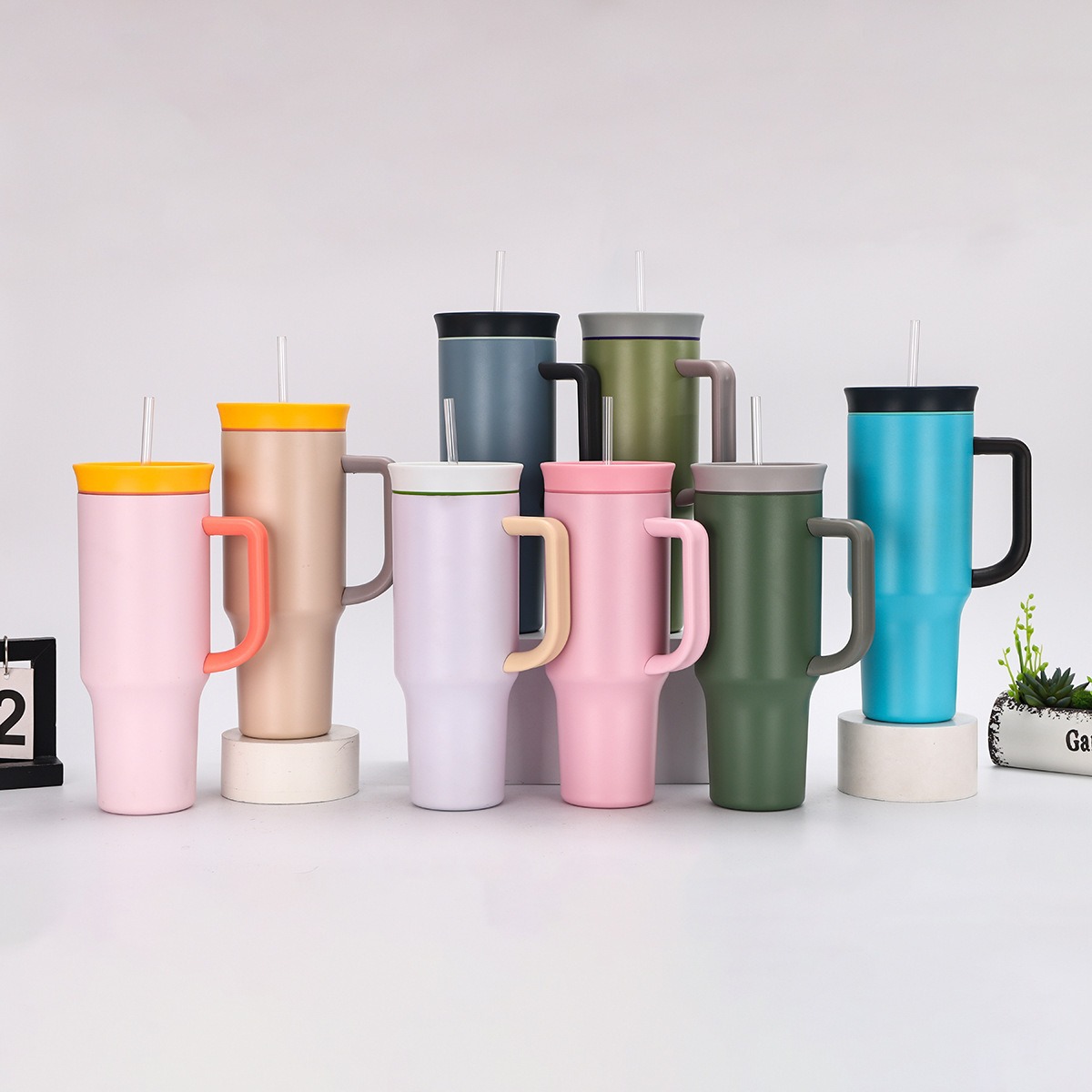 Cross-border 40oz taza de hielo de paja de gran capacidad 304 taza de aislamiento térmico de acero inoxidable mango portátil al aire libre taza de automóvil