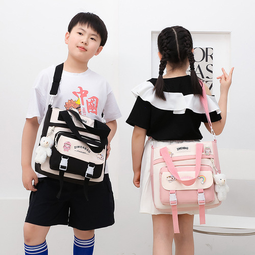 Children's hand-held crossbody bag, junior high school hand-carrying book bag, waterproof tutoring bag, elementary school student male and female multi-purpose large-capacity school bag