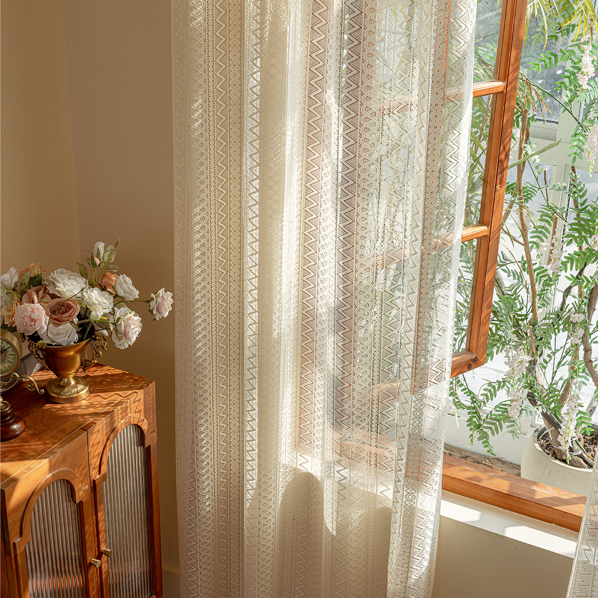 Nuevo encaje transfronterizo cortinas perforadas de encaje Amazon venta caliente de urdimbre de encaje cortinas terminadas TEMU