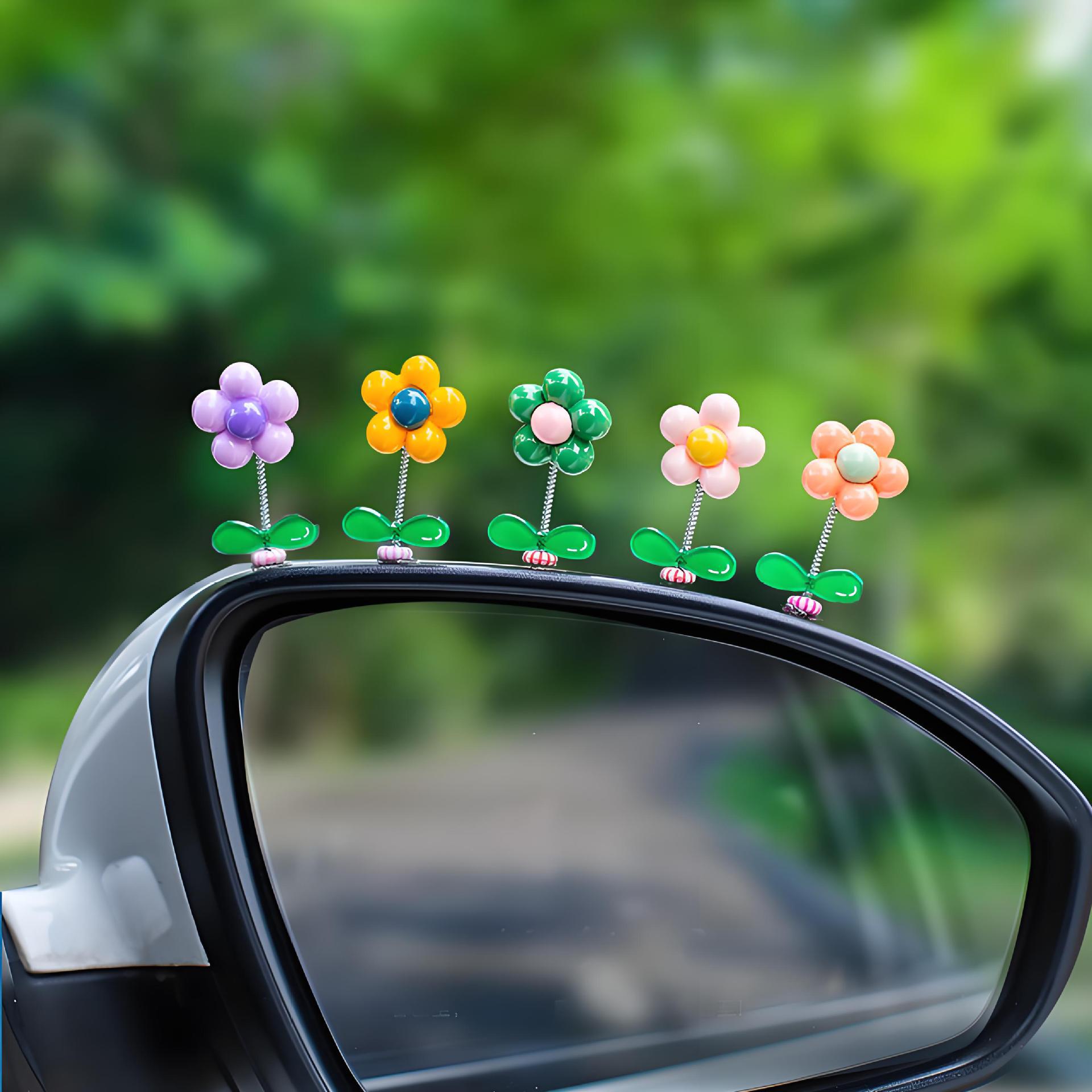 2024 nuevas celebridades de Internet sacudiendo la cabeza, flores de arco iris, lindos adornos de automóviles, consola central de coche, joyas de girasol, swing