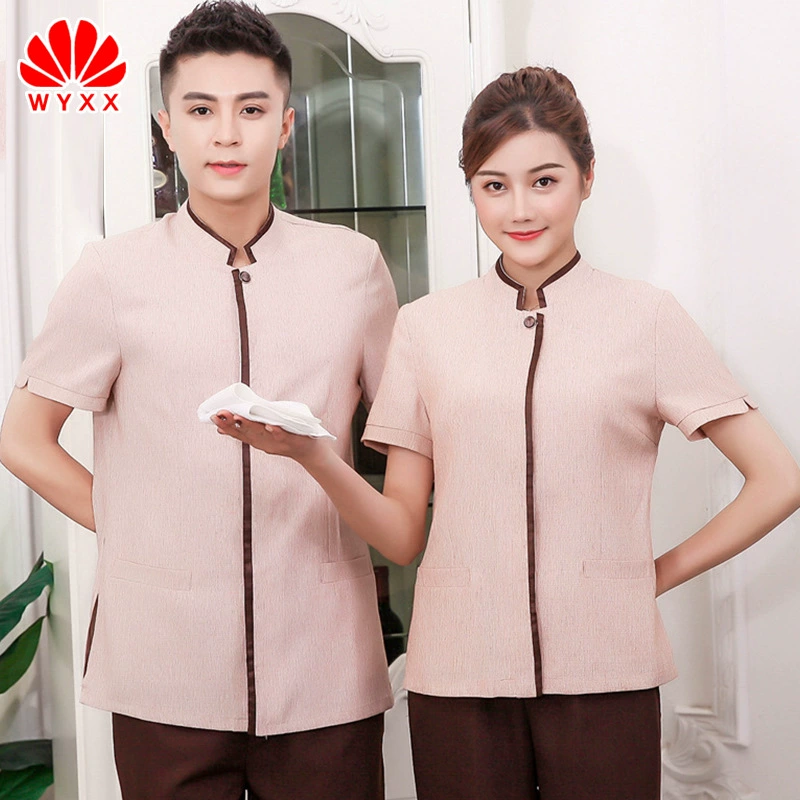 Льняная рабочая одежда Летний костюм с короткими рукавами Property Отель Официант Чистящая тетя Одежда для уборки с короткими рукавами