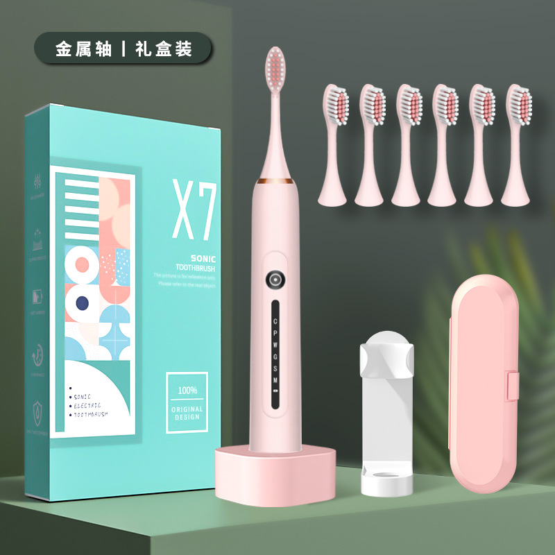 X-7 핑크 칫솔모 6개 + 스탠드 + 베이스 + 여행용 박스