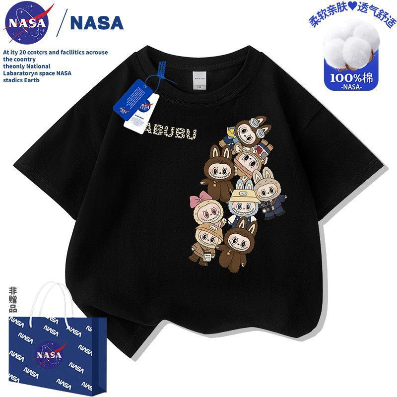 NASA 子供用ラブブ labubu 漫画半袖 T シャツ男の子と女の子用、多用途でファッショナブルでかわいいファッショントップス