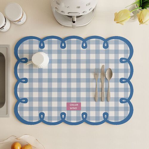 Small fresh style water-absorbent kitchen drain mat household anti-scalding insulated dining table mat bar countertop quick-drying anti-slip place mat